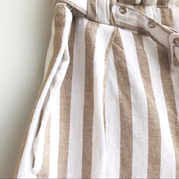 Stradivarius Paperbag Waist Striped Linen Shorts 8 - Picture 3 of 7